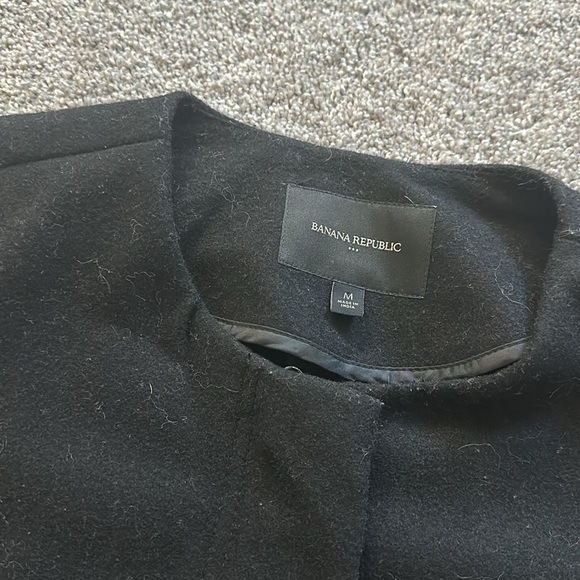 BANANA REPUBLIC black wool collarless zip front tie waist jacket Medium - Picture 2 of 5